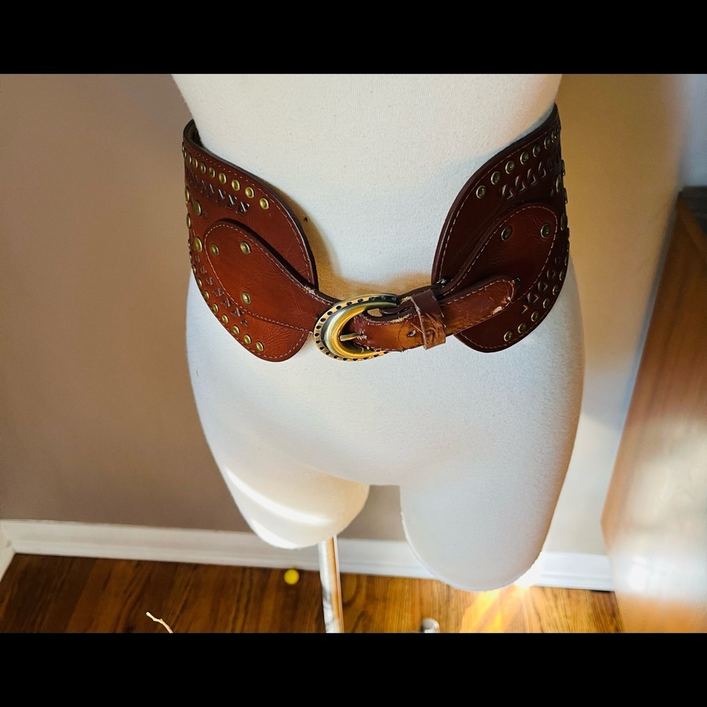 ☀️Brown wide corset belt with metal decal and buckle